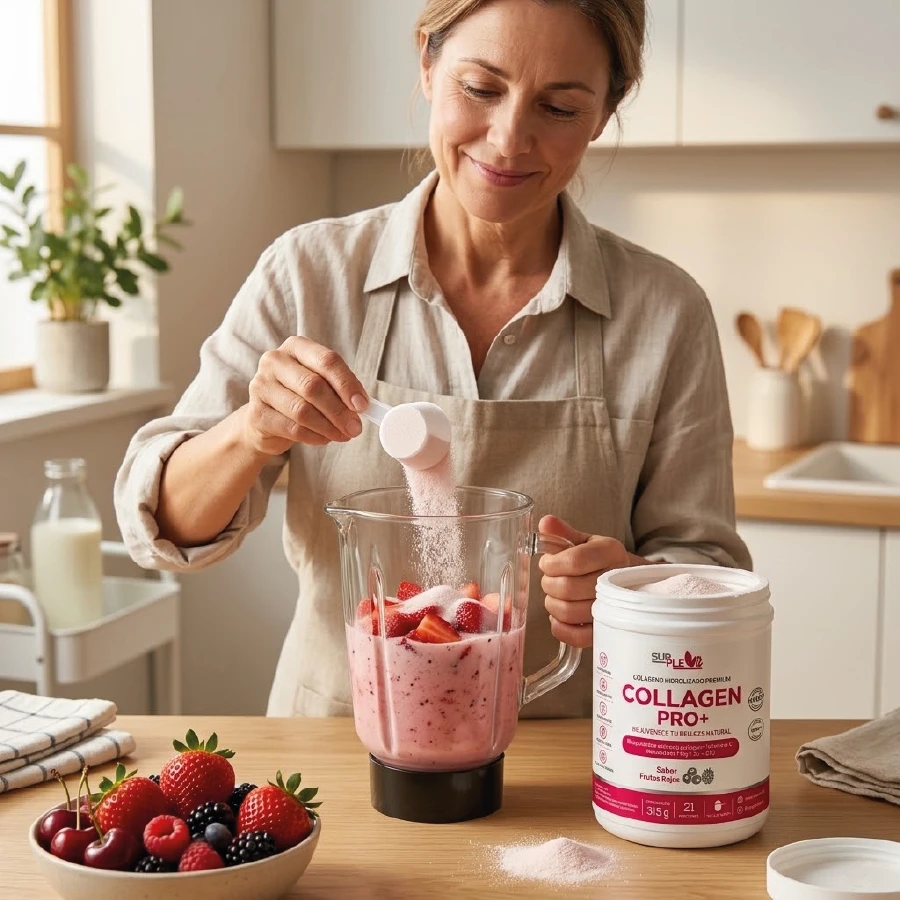 Suplemento de colágeno como parte de una rutina de bienestar y nutrición